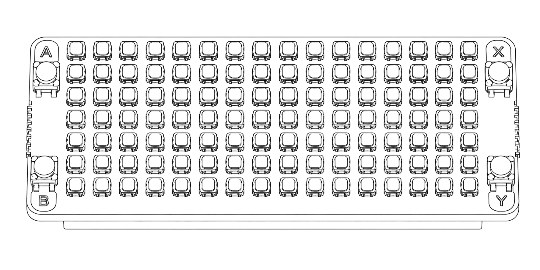 LED board diagram with A and B buttons on the left, and X and Y buttons on the right.
